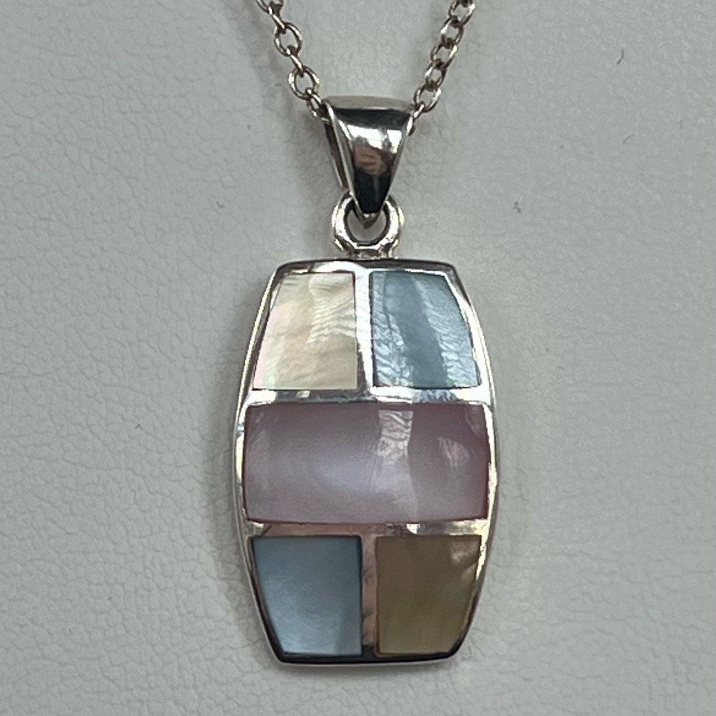 Pastel Motherofpearl Inlay Sterling Silver Pendant  Chain